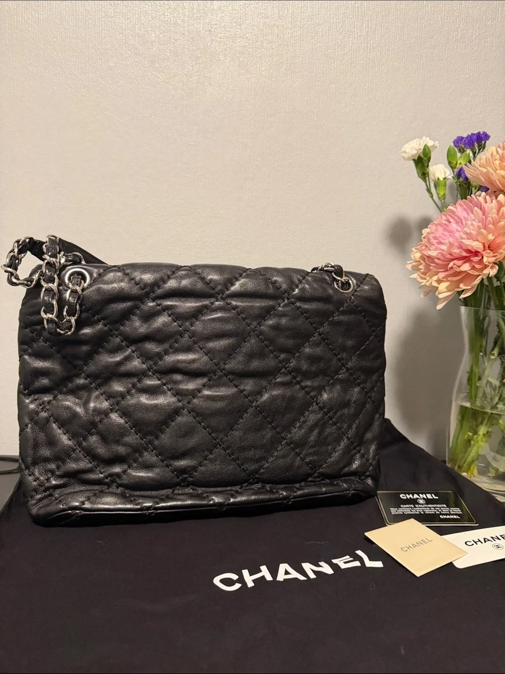 CHANEL Black Quilted Leather Large Bag with Silver-Tone CC
